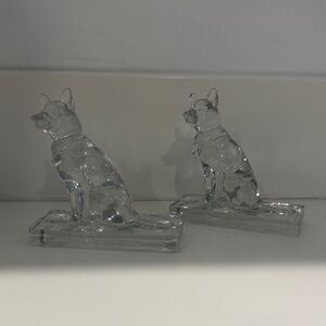 VINTAGE German Shepherd Figurine Book Ends Viking Martinsville Glass Crystal Dog